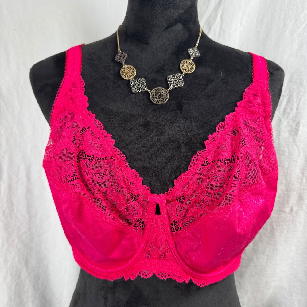 Women's Delimira Minimizer Bra Underwire Plus 44D Pink Lace  W578